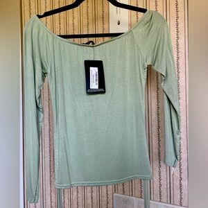 NWT Sage Green Jersey Ruched Side Bardot Crop Top